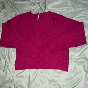 FREE PEOPLE Solitaire 100% Cashmere V-Neck Sweater XS Fuschia Barbie Pink